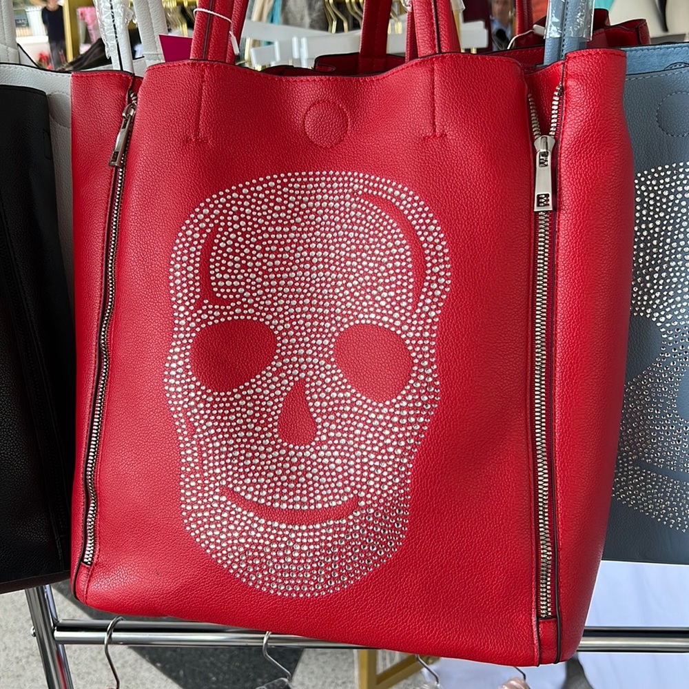 NWT Skull bag. Crystal rhinestones w/ vegan leather tote. 5 different colors.